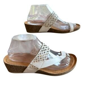 Pesaro Leather Cork Wedge Sandals Size 9 Toe Loop Thongs Comfort Shoes Resort